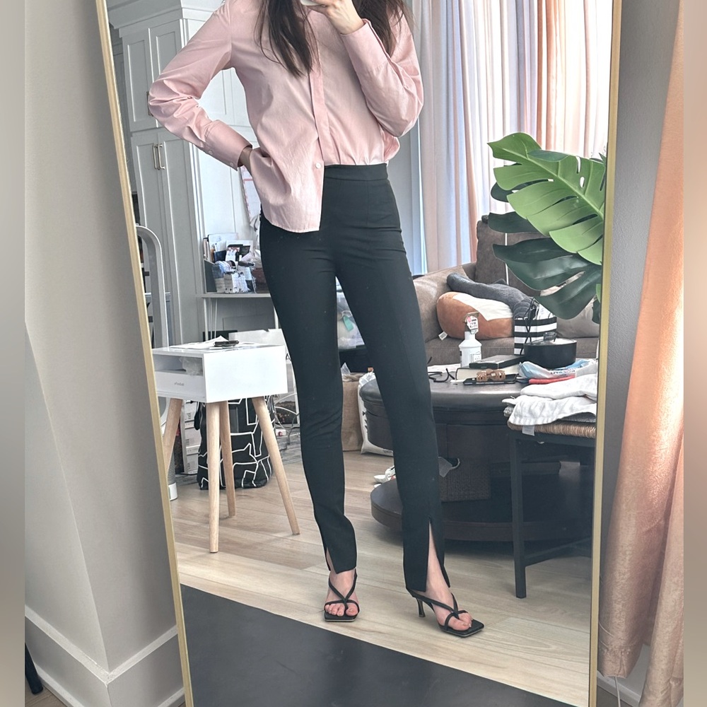 NWT H&M Black High Rise Straight Pants with Slit Sz 4  XS
